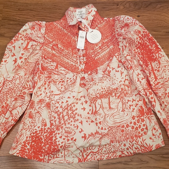 SOLD - NWT - Tracy Reese Hope for Flowers Smocked Blouse in Toile Print - Picture 5 of 7
